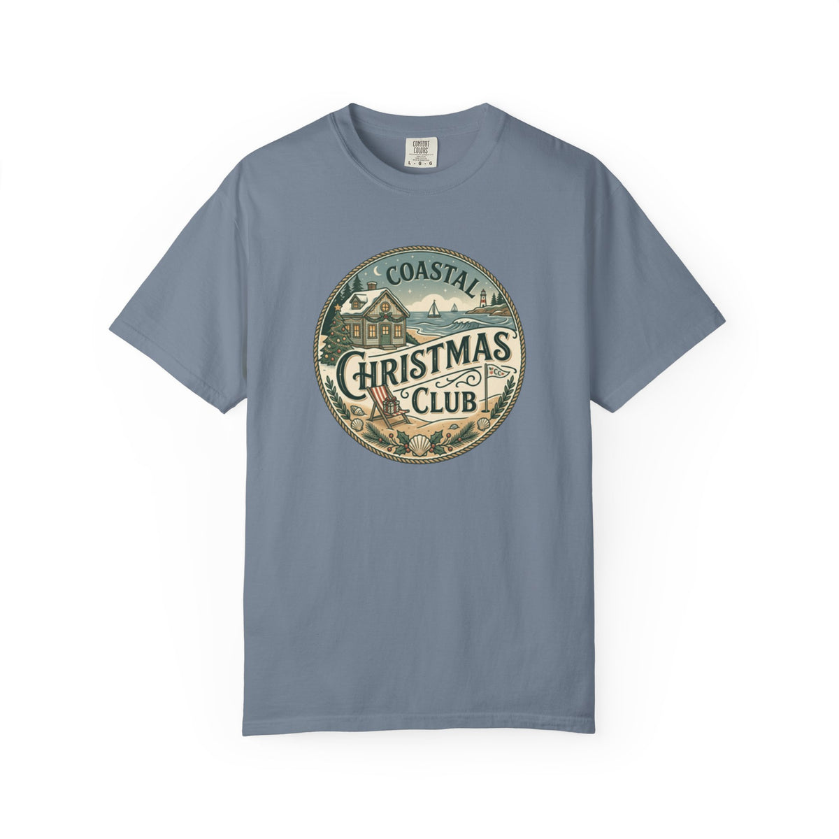 Coastal Christmas Club Vintage Badge T-Shirt | Mint Green Beach Holiday Tee