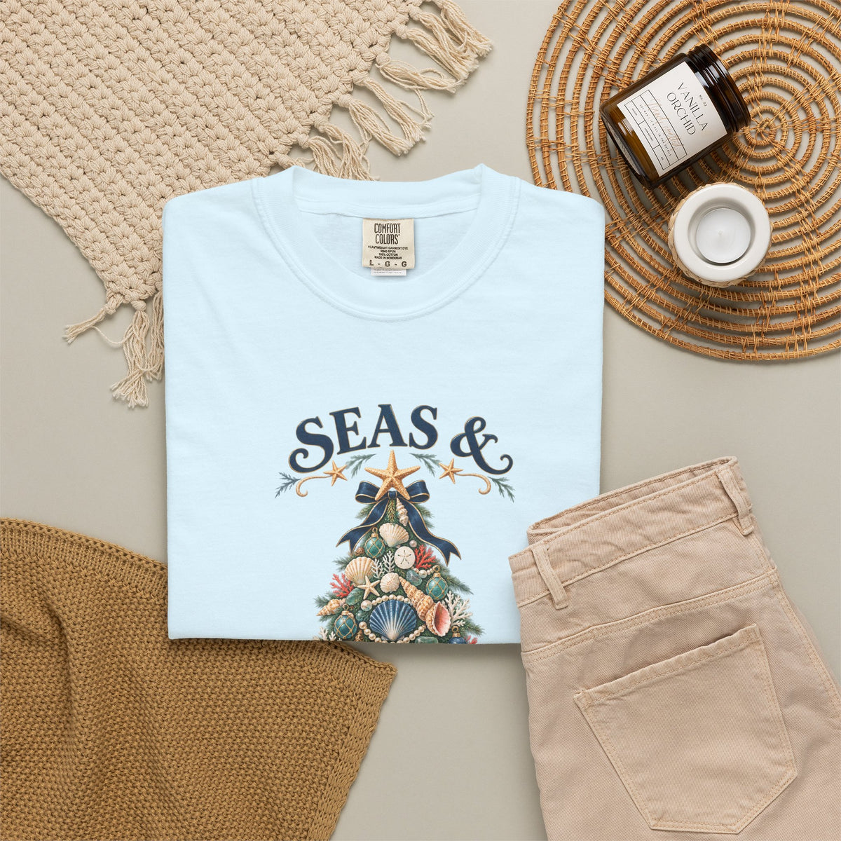 Seas & Greetings Seashell Christmas Tree T-Shirt | Coastal Holiday Beach Tee