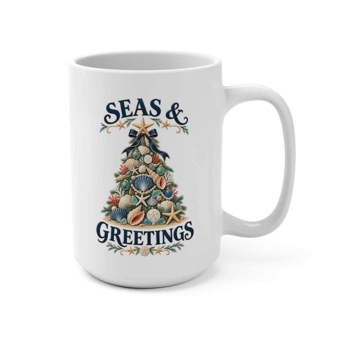 Seas & Greetings Seashell Christmas Tree Coffee Mug | Coastal Holiday Cup