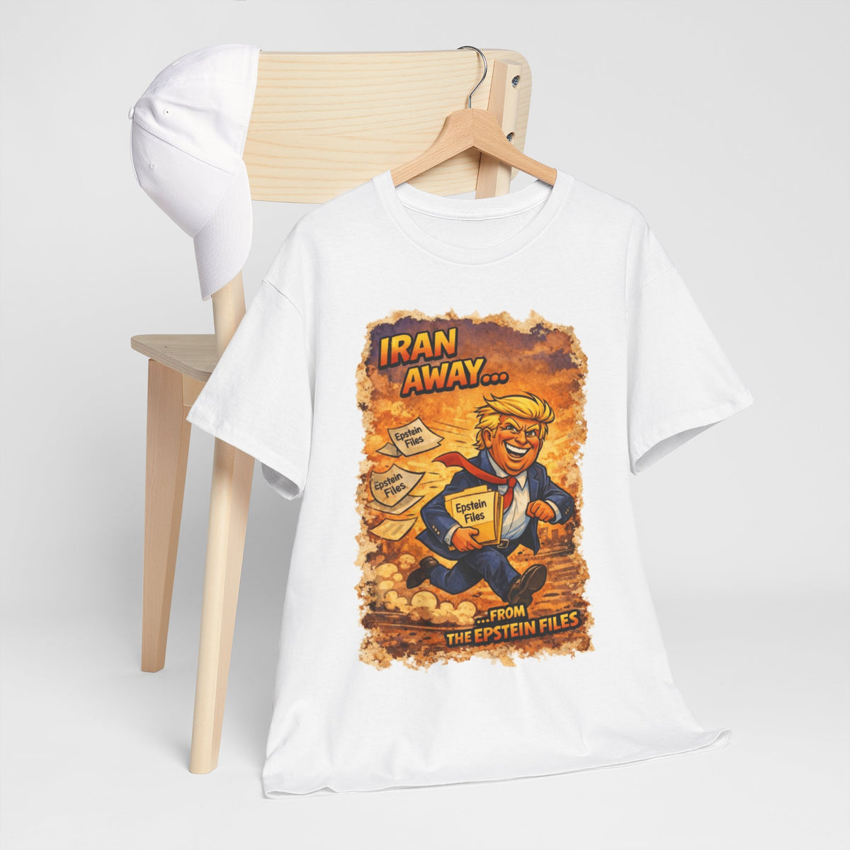 Iran Away From The Epstein Files T-Shirt | Political Satire Parody Graphic Tee