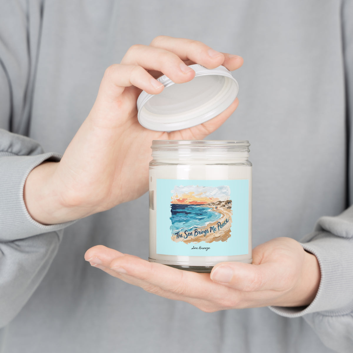 The Sea Brings Me Peace Coastal Sunset Soy Candle | Beach Ocean Scented Decor