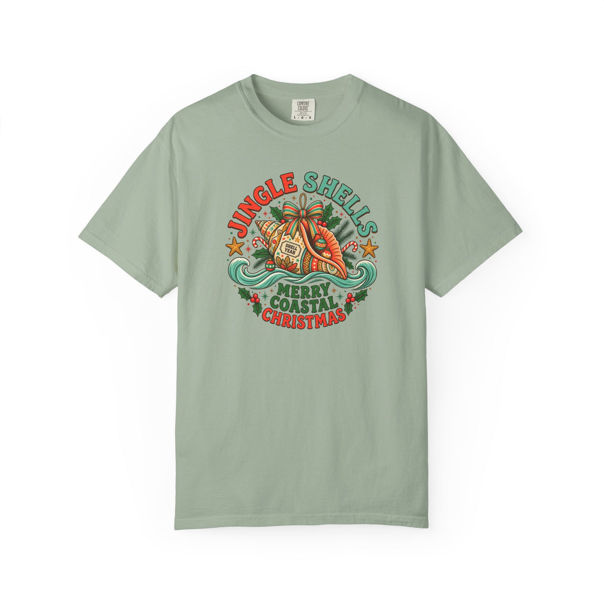 Jingle Shells Merry Coastal Christmas T-Shirt | Beach Seashell Holiday Tee