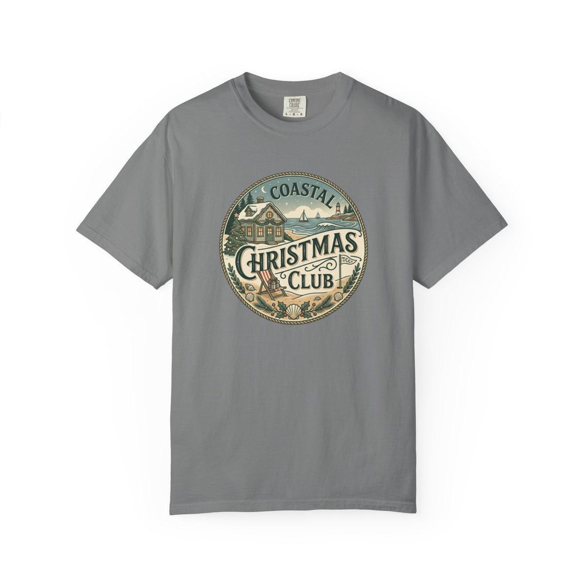 Coastal Christmas Club Vintage Badge T-Shirt | Mint Green Beach Holiday Tee