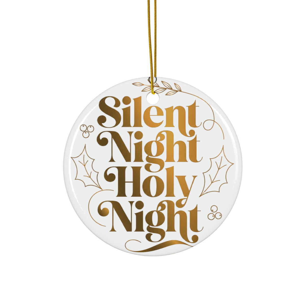 Silent Night Holy Night Ceramic Ornament | Gold Vintage Christmas Tree Decor