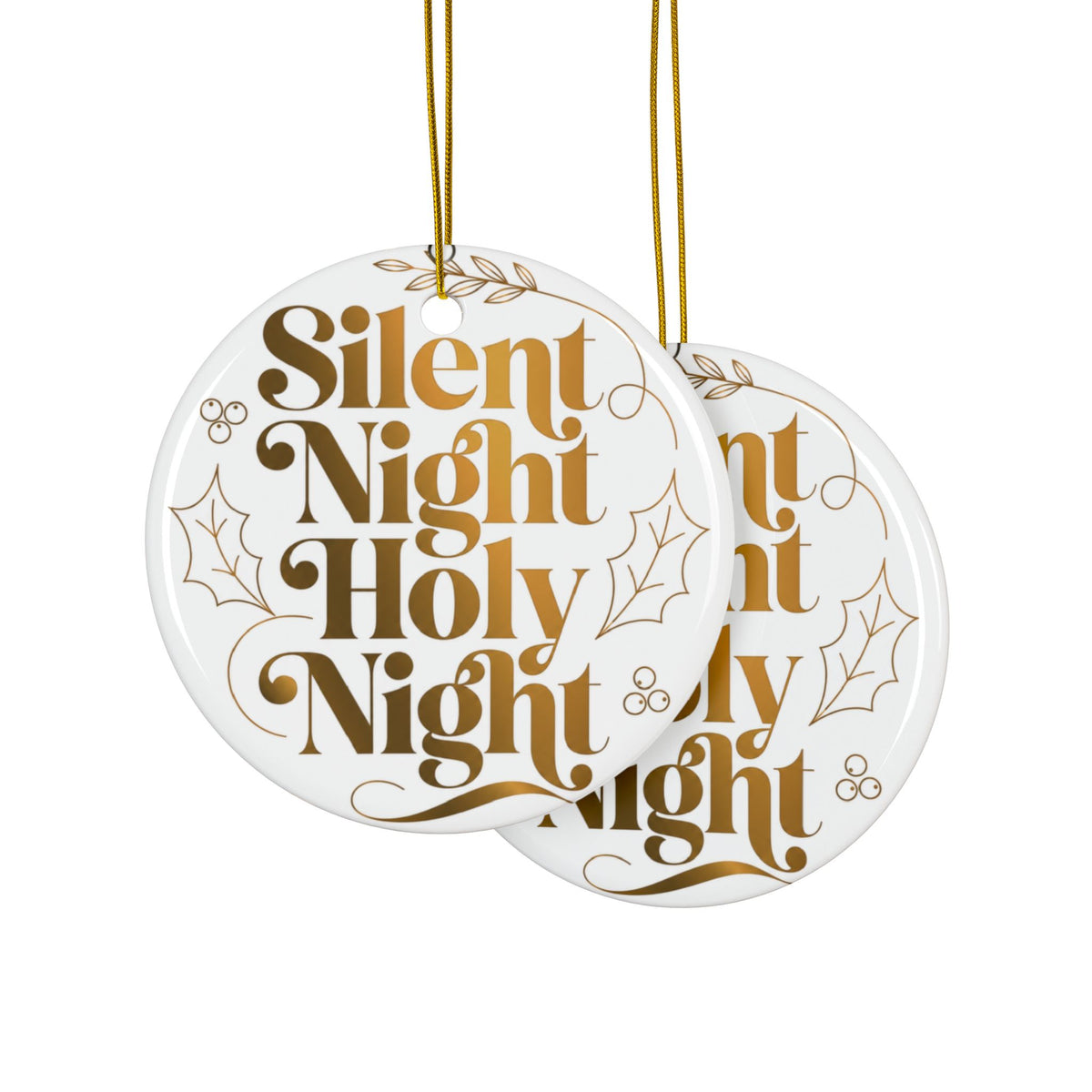 Silent Night Holy Night Ceramic Ornament | Gold Vintage Christmas Tree Decor