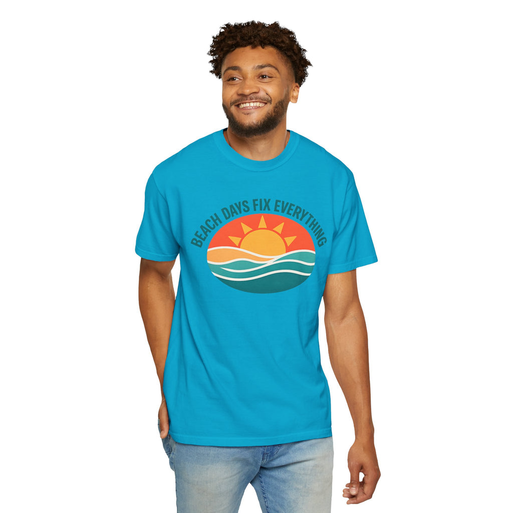 Beach Days Fix Everything T-Shirt | Retro Wave & Sun Graphic Tee | Ocean Vacation Shir