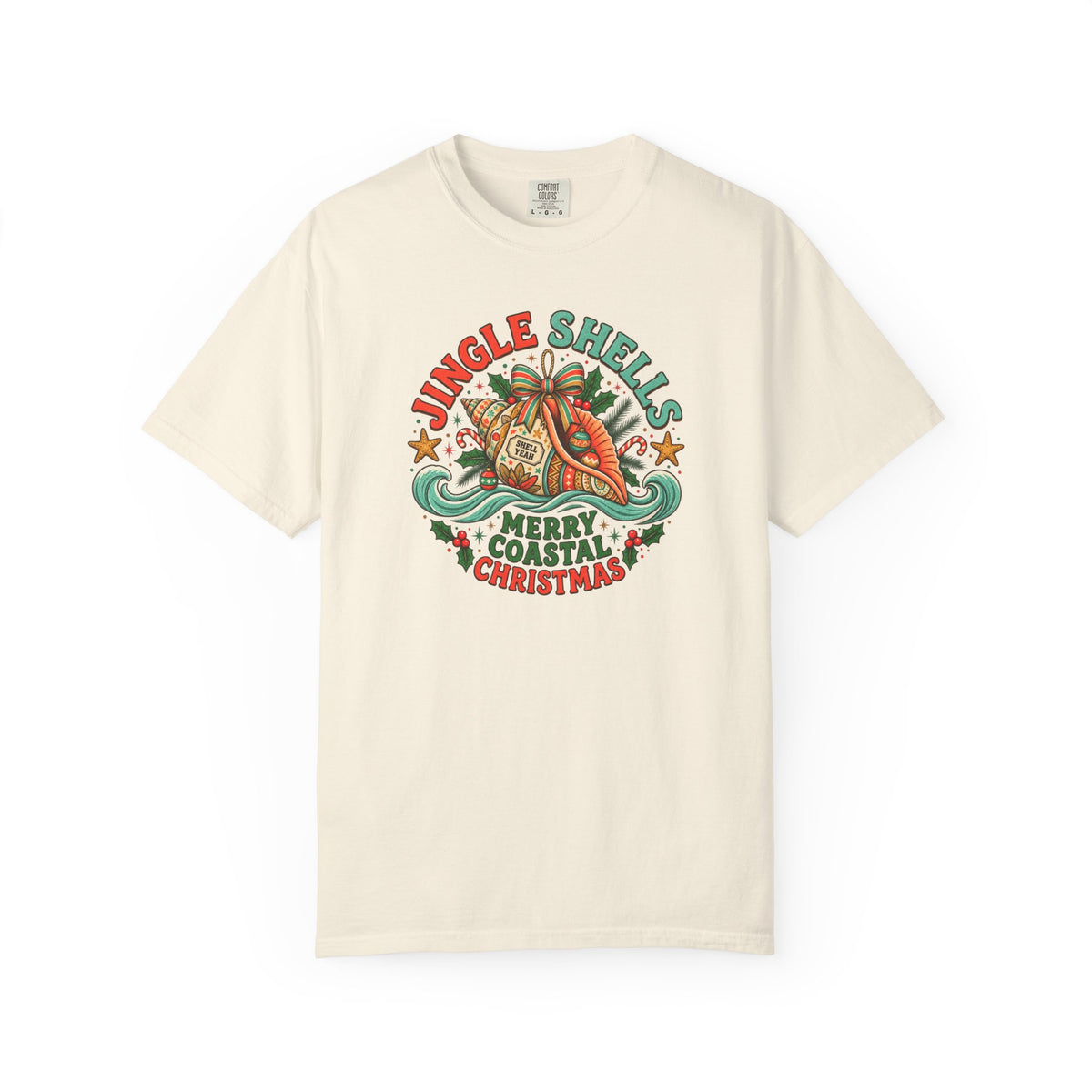 Jingle Shells Merry Coastal Christmas T-Shirt | Beach Seashell Holiday Tee