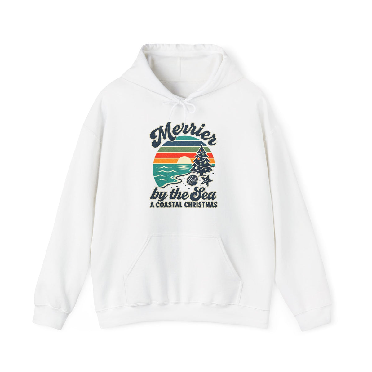 Merrier by the Sea Coastal Christmas Hoodie | Vintage Beach Holiday Sweatshirt