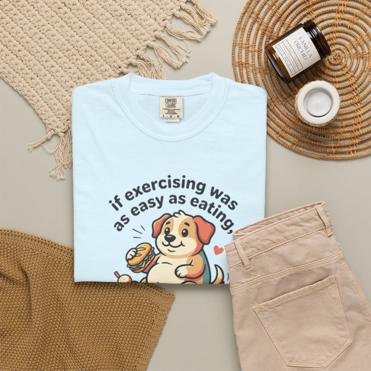 If Exercising Was As Easy As Eating Puppy T-Shirt | Funny Pink Graphic Tee