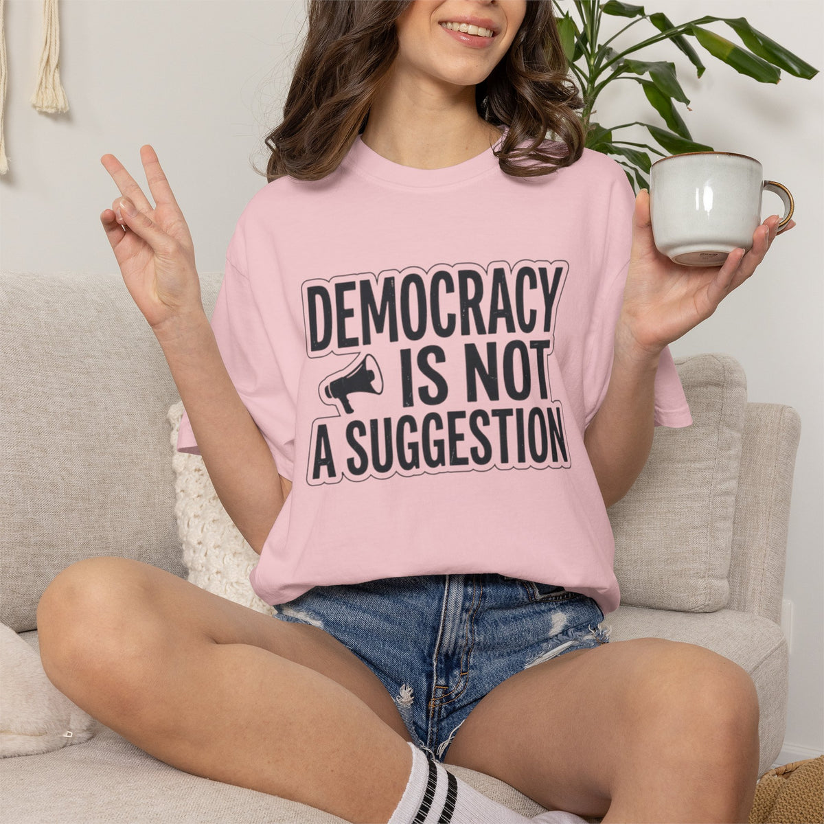 Democracy Is Not A Suggestion T-Shirt | Activist Megaphone Statement Tee