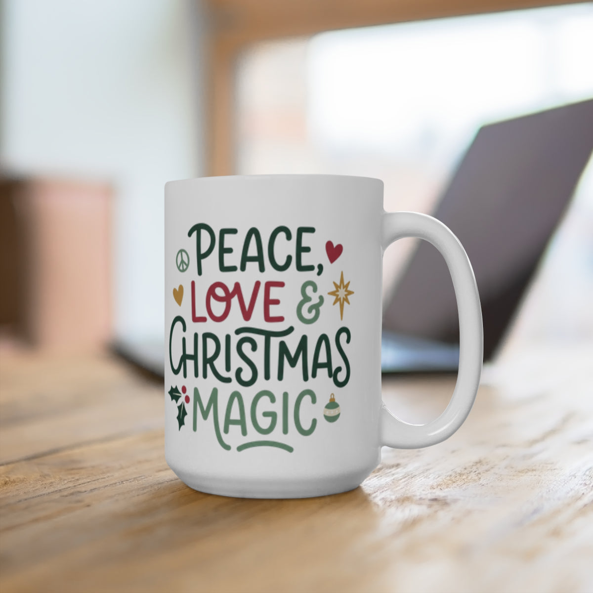 Peace Love & Christmas Magic Mug | Festive Holiday Coffee Cup