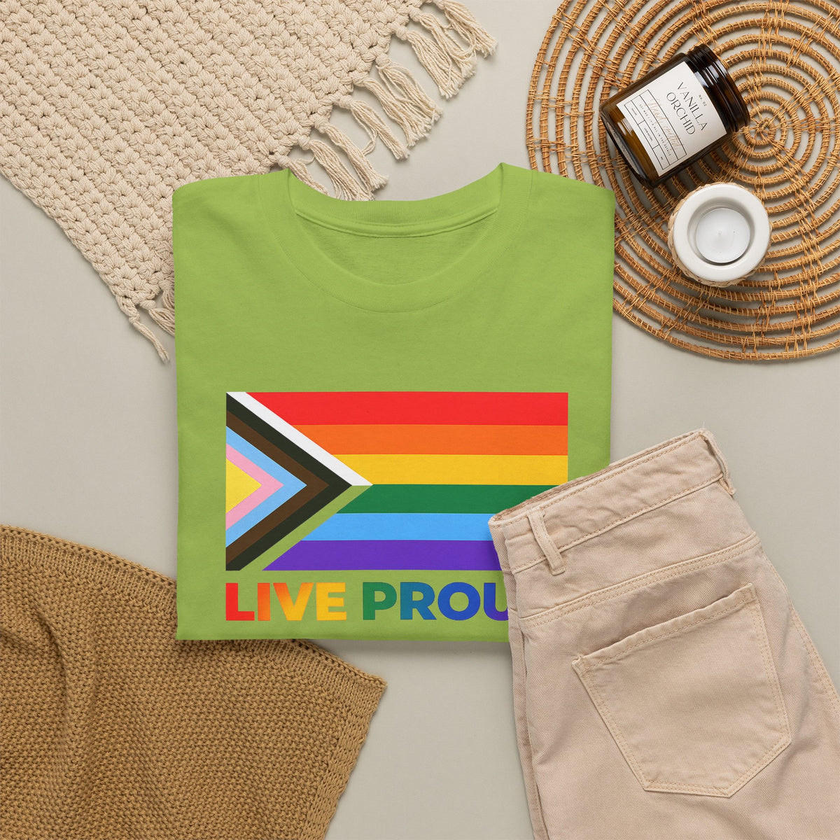 Live Proud Progress Pride Flag T-Shirt | LGBTQ+ Equality Graphic Tee