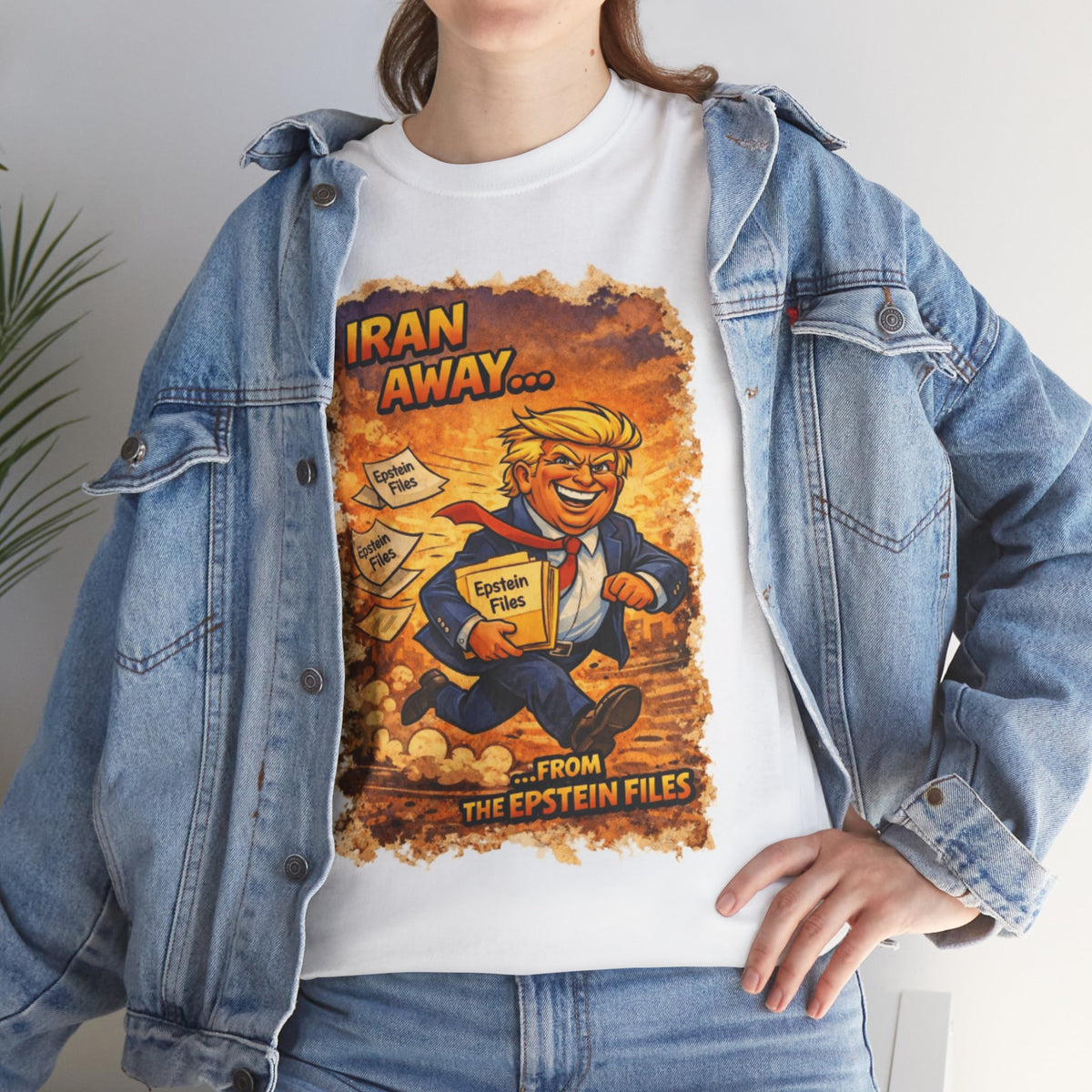 Iran Away From The Epstein Files T-Shirt | Political Satire Parody Graphic Tee