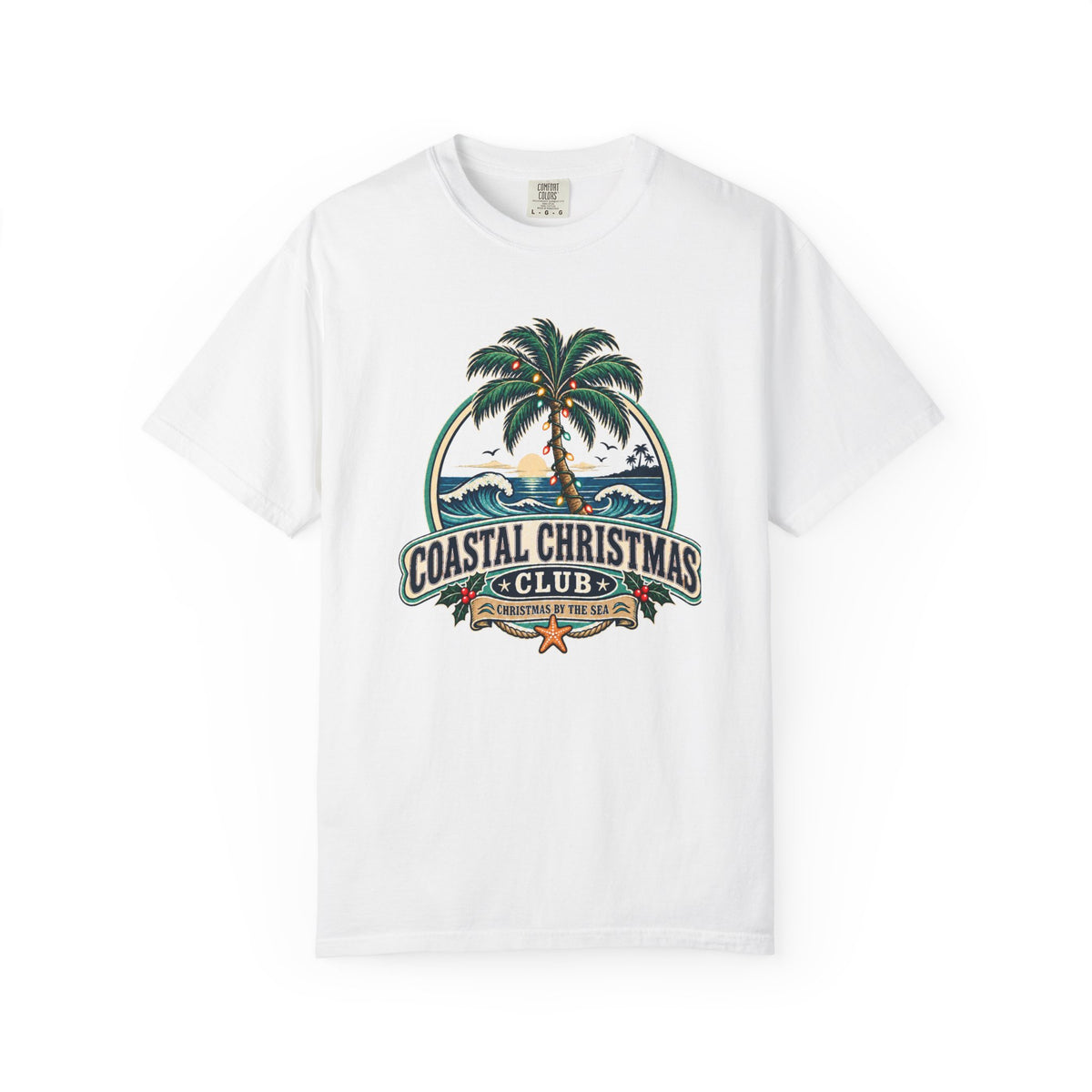 Coastal Christmas Club Palm Tree T-Shirt | Beach Holiday Graphic Tee