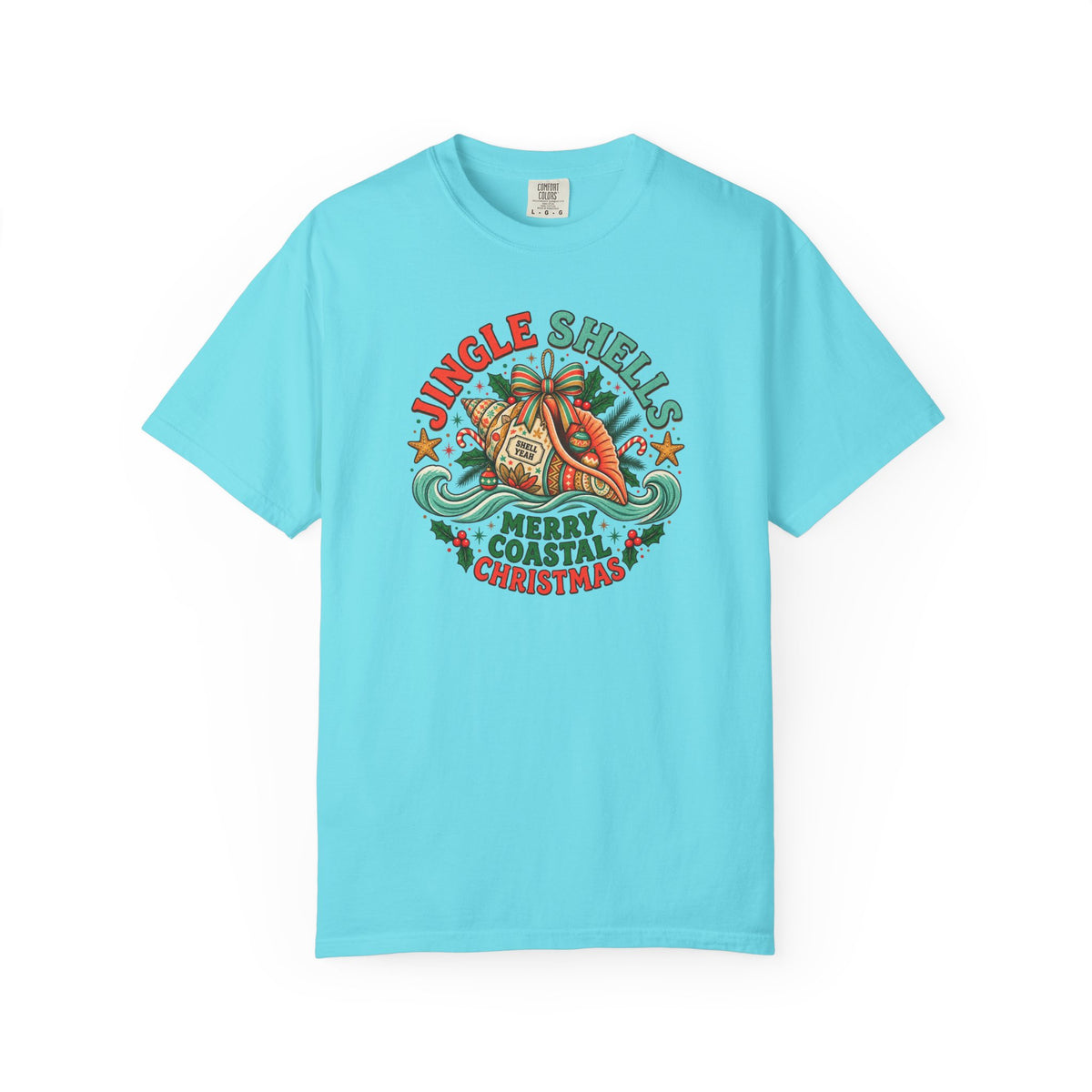 Jingle Shells Merry Coastal Christmas T-Shirt | Beach Seashell Holiday Tee