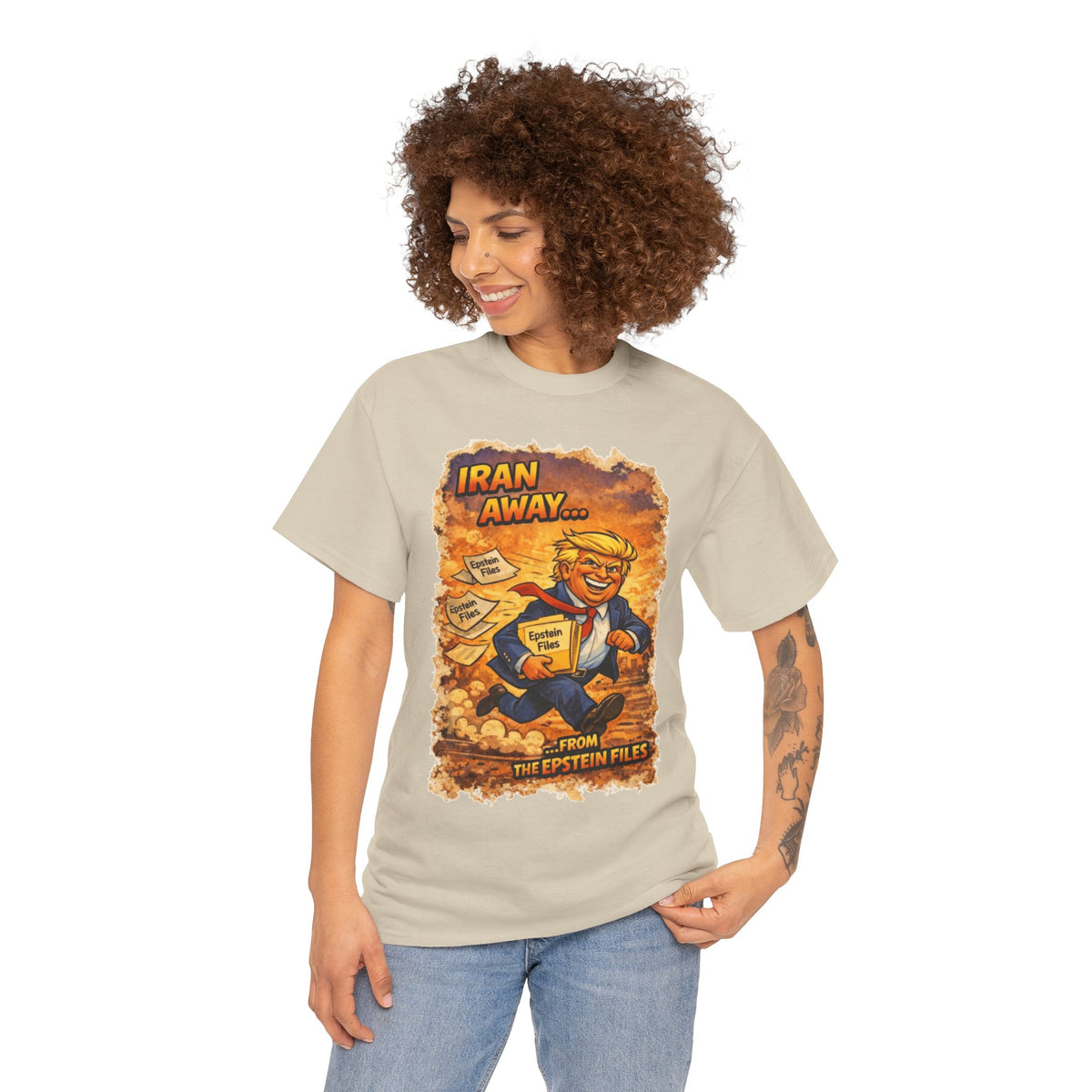 Iran Away From The Epstein Files T-Shirt | Political Satire Parody Graphic Tee