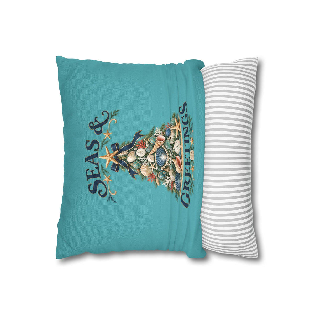 Seas and Greetings Seashell Christmas Tree Throw Pillow | Coastal Holiday Decor