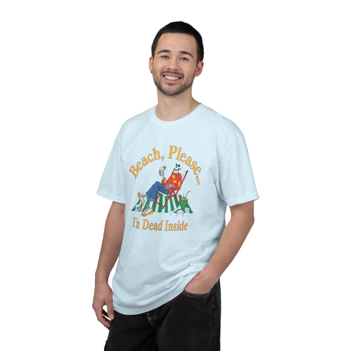 Beach Please I'm Dead Inside Shirt | Funny Lounging Skeleton Beach Halloween T-Shirt
