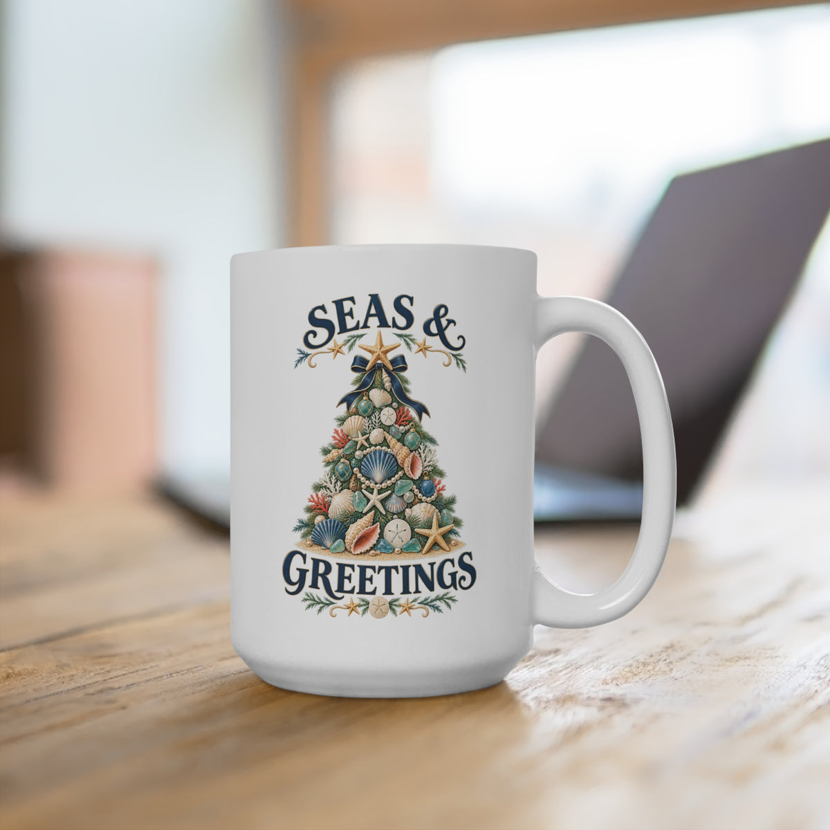 Seas & Greetings Seashell Christmas Tree Coffee Mug | Coastal Holiday Cup