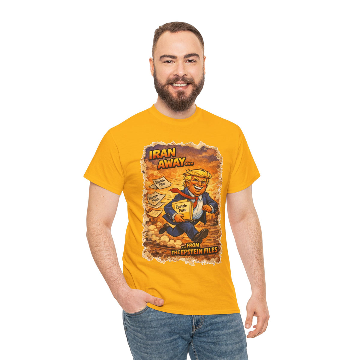 Iran Away From The Epstein Files T-Shirt | Political Satire Parody Graphic Tee