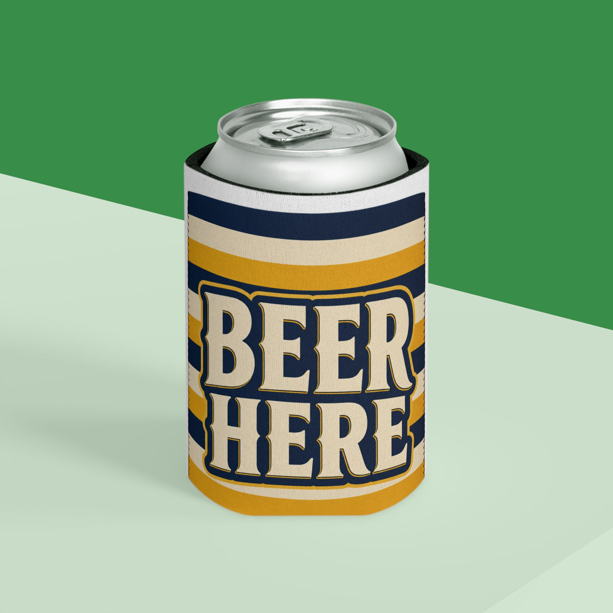 Beer Here Can Cooler | Funny Retro Beverage Can Hugger Sleeves