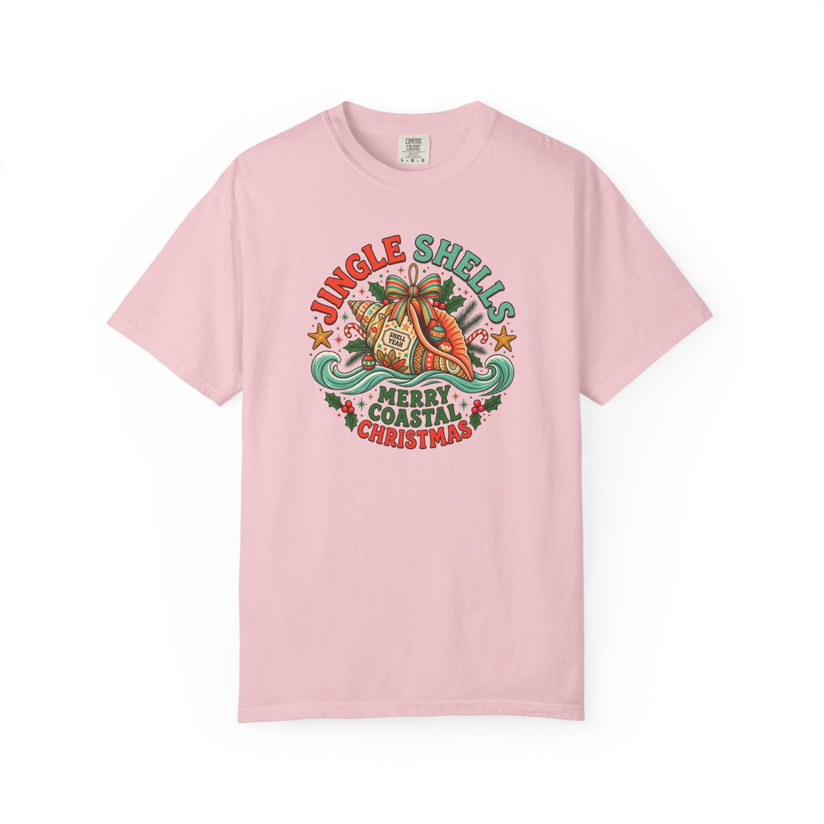 Jingle Shells Merry Coastal Christmas T-Shirt | Beach Seashell Holiday Tee