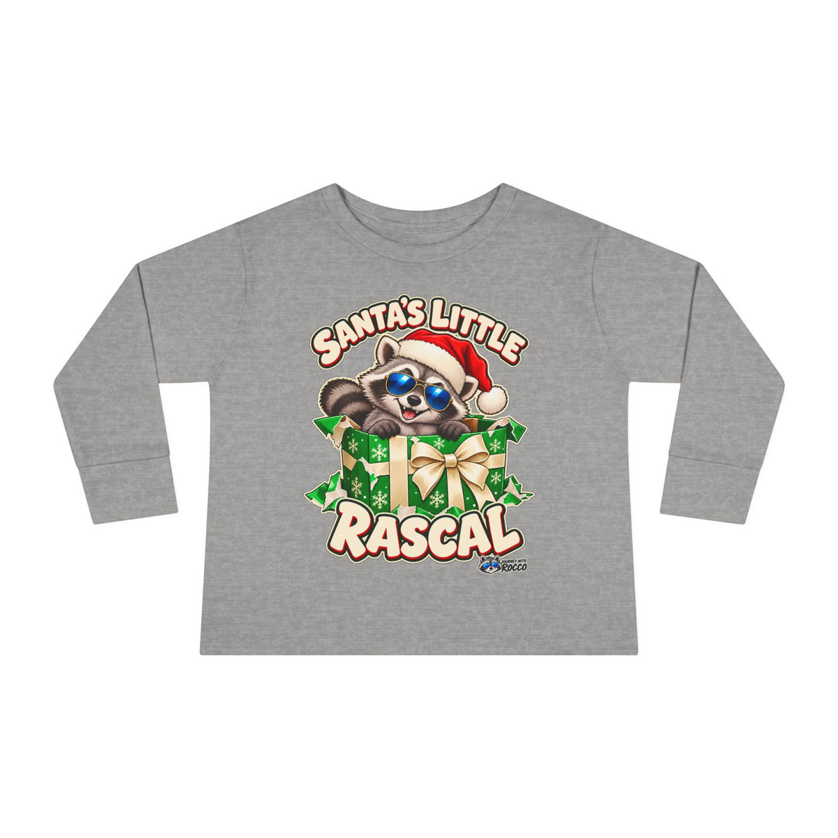 Rocco Cool Christmas Graphic Design - Santa’s Little Rascal Holiday Green Gift Box Artwork