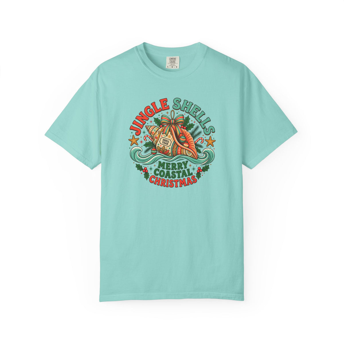 Jingle Shells Merry Coastal Christmas T-Shirt | Beach Seashell Holiday Tee