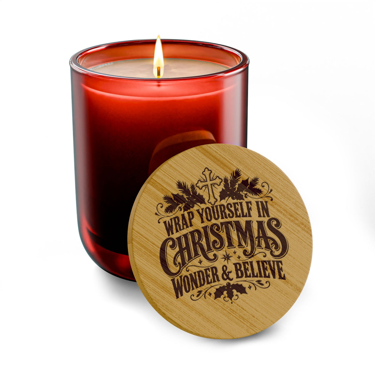 Wrap Yourself in Christmas Wonder & Believe Soy Candle | Christian Holiday Decor & Gift