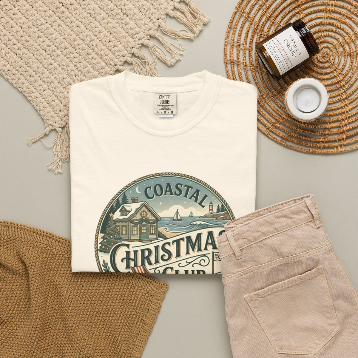 Coastal Christmas Club Vintage Badge T-Shirt | Mint Green Beach Holiday Tee