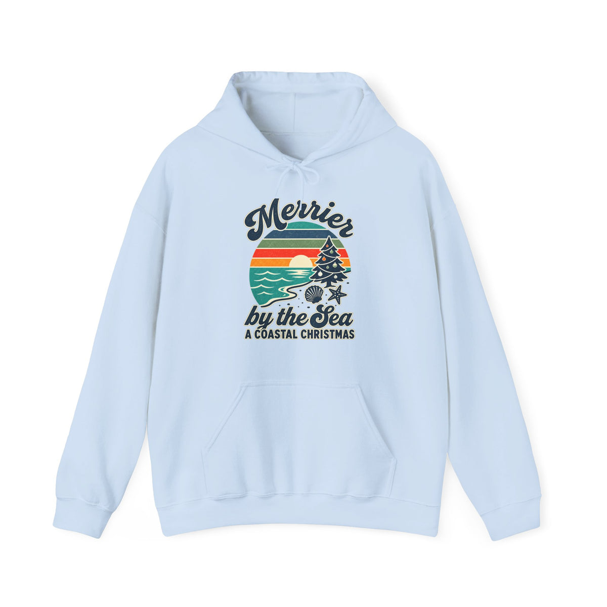 Merrier by the Sea Coastal Christmas Hoodie | Vintage Beach Holiday Sweatshirt
