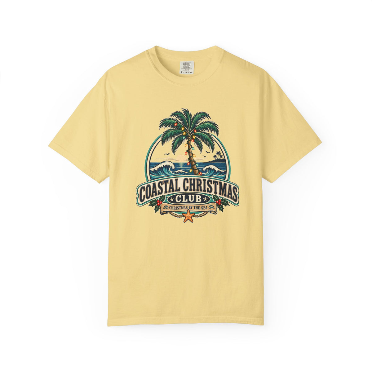 Coastal Christmas Club Palm Tree T-Shirt | Beach Holiday Graphic Tee