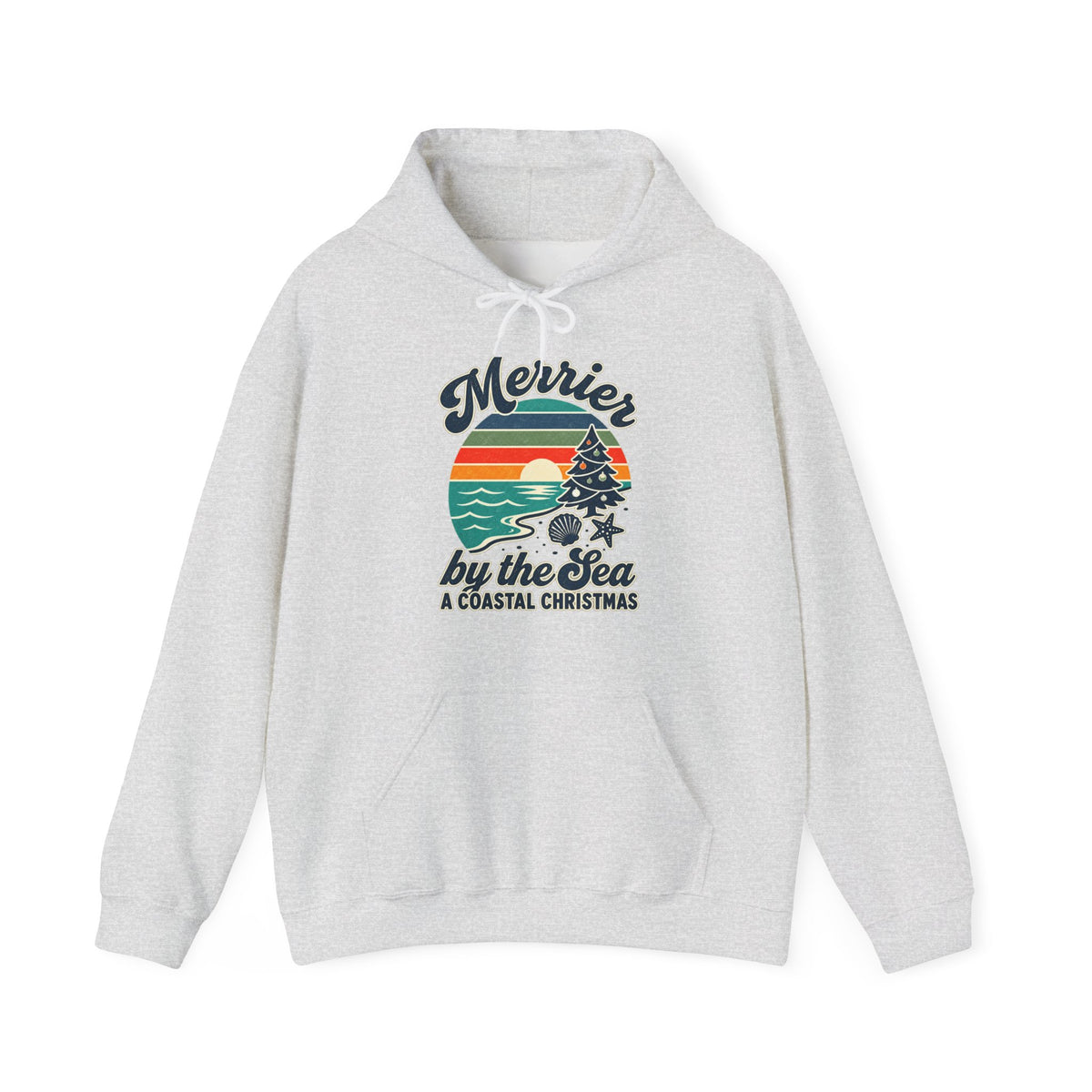 Merrier by the Sea Coastal Christmas Hoodie | Vintage Beach Holiday Sweatshirt