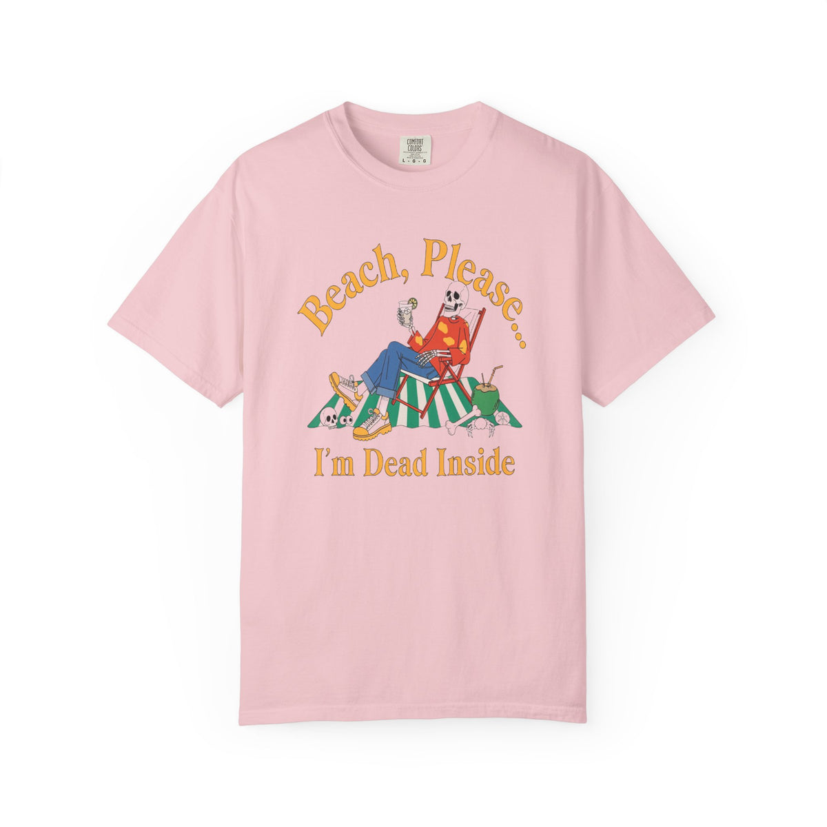 Beach Please I'm Dead Inside Shirt | Funny Lounging Skeleton Beach Halloween T-Shirt