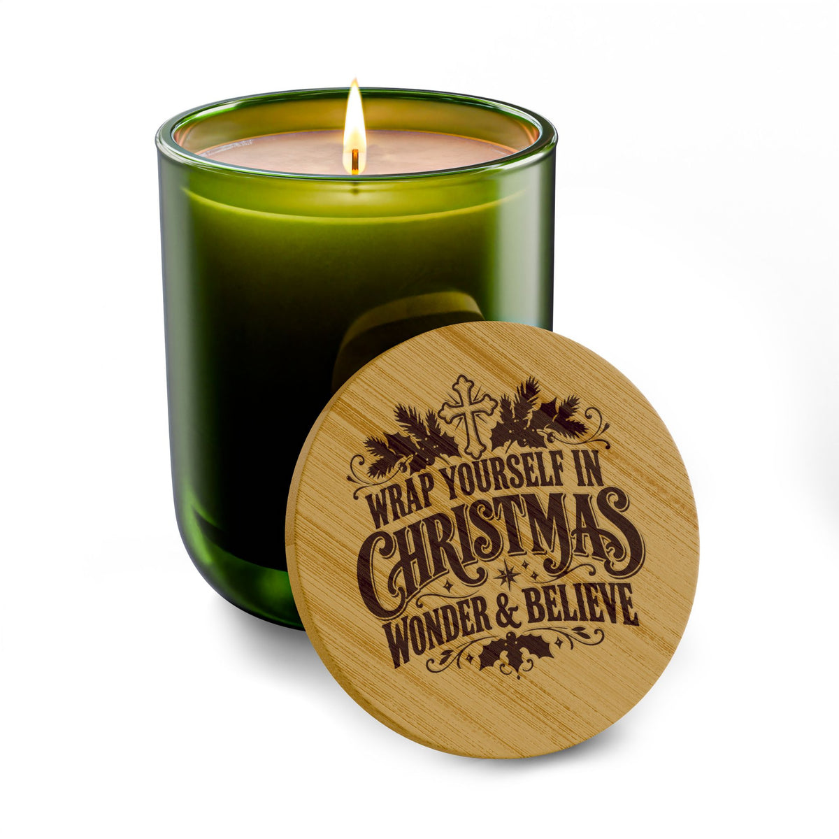 Wrap Yourself in Christmas Wonder & Believe Soy Candle | Christian Holiday Decor & Gift