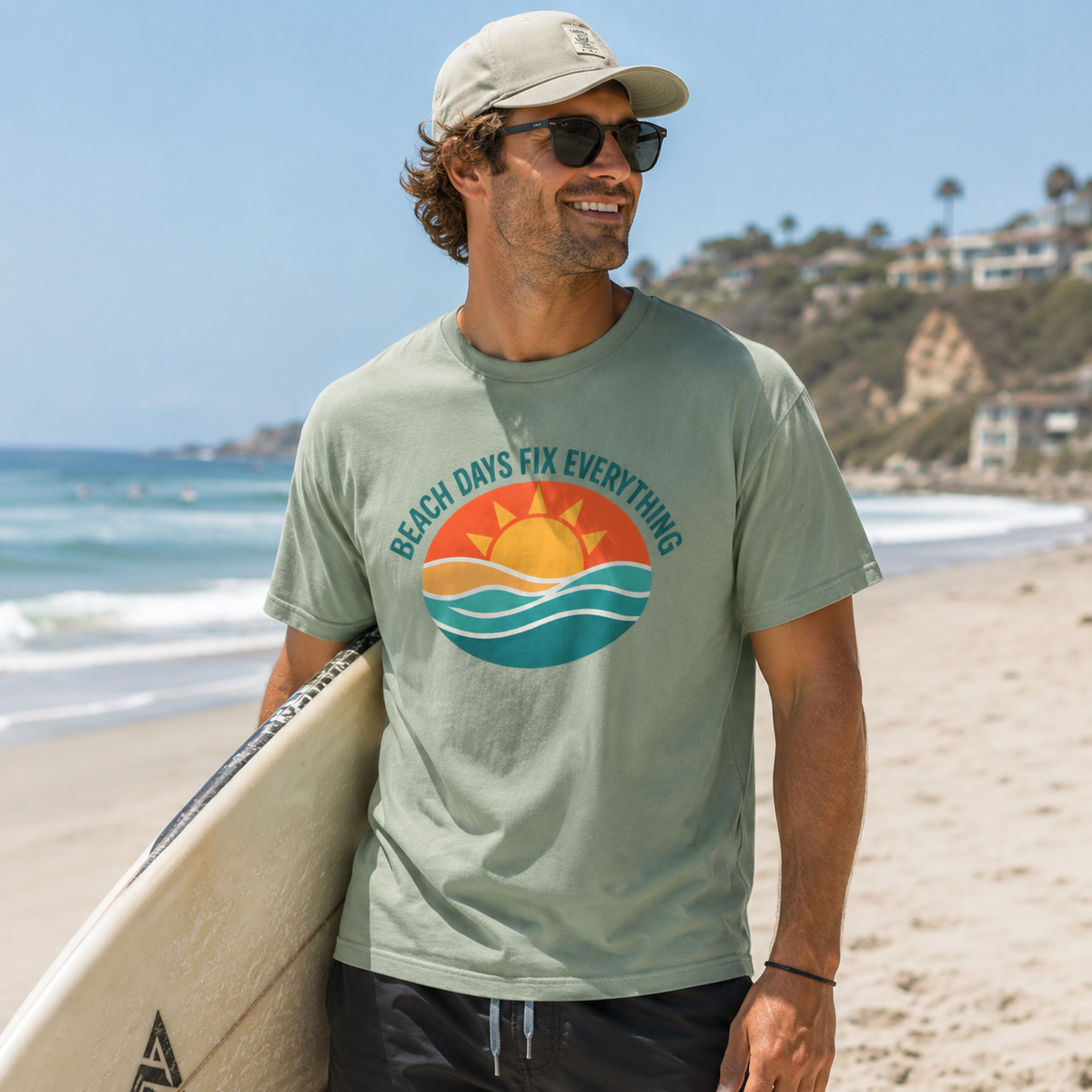 Beach Days Fix Everything T-Shirt | Retro Wave & Sun Graphic Tee | Ocean Vacation Shirt