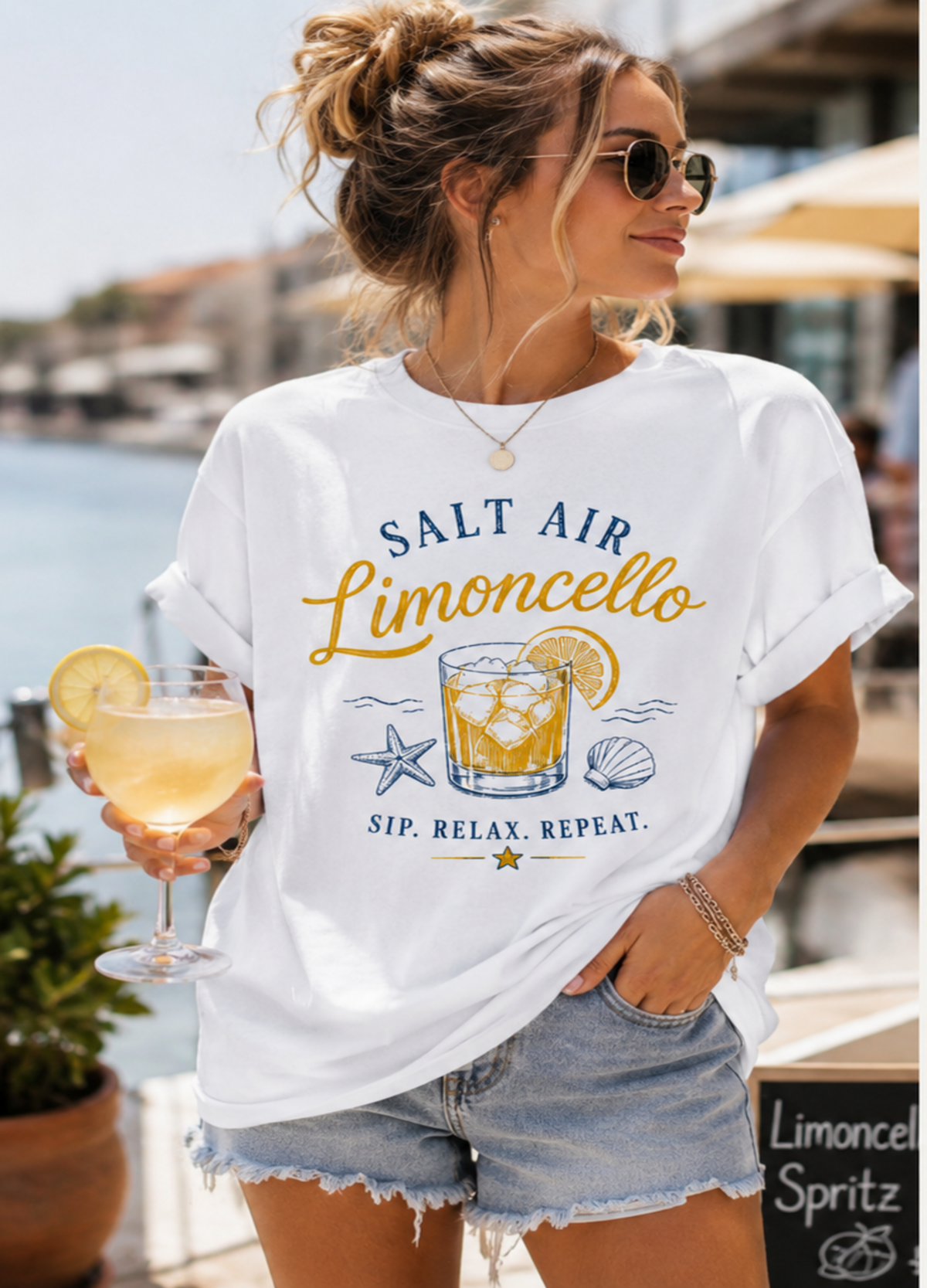 Salt Air Limoncello T-Shirt | Coastal Vacation Graphic Tee | Summer Cocktail Shirt | Italian Riviera Vibe Tee