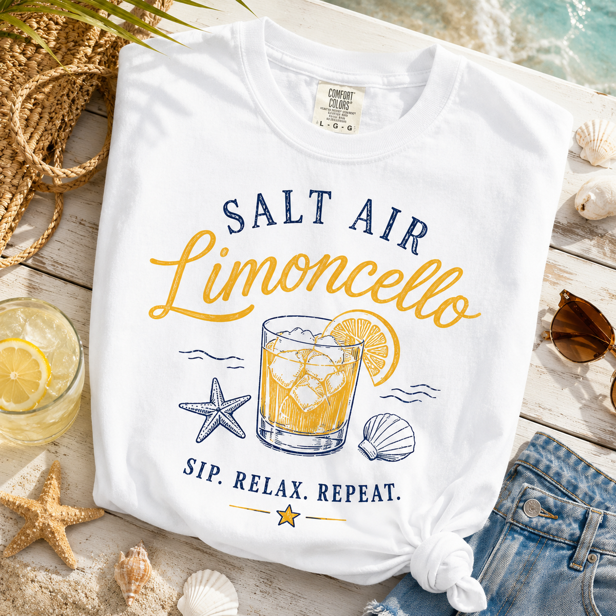 Salt Air Limoncello T-Shirt | Coastal Vacation Graphic Tee | Summer Cocktail Shirt | Italian Riviera Vibe Tee