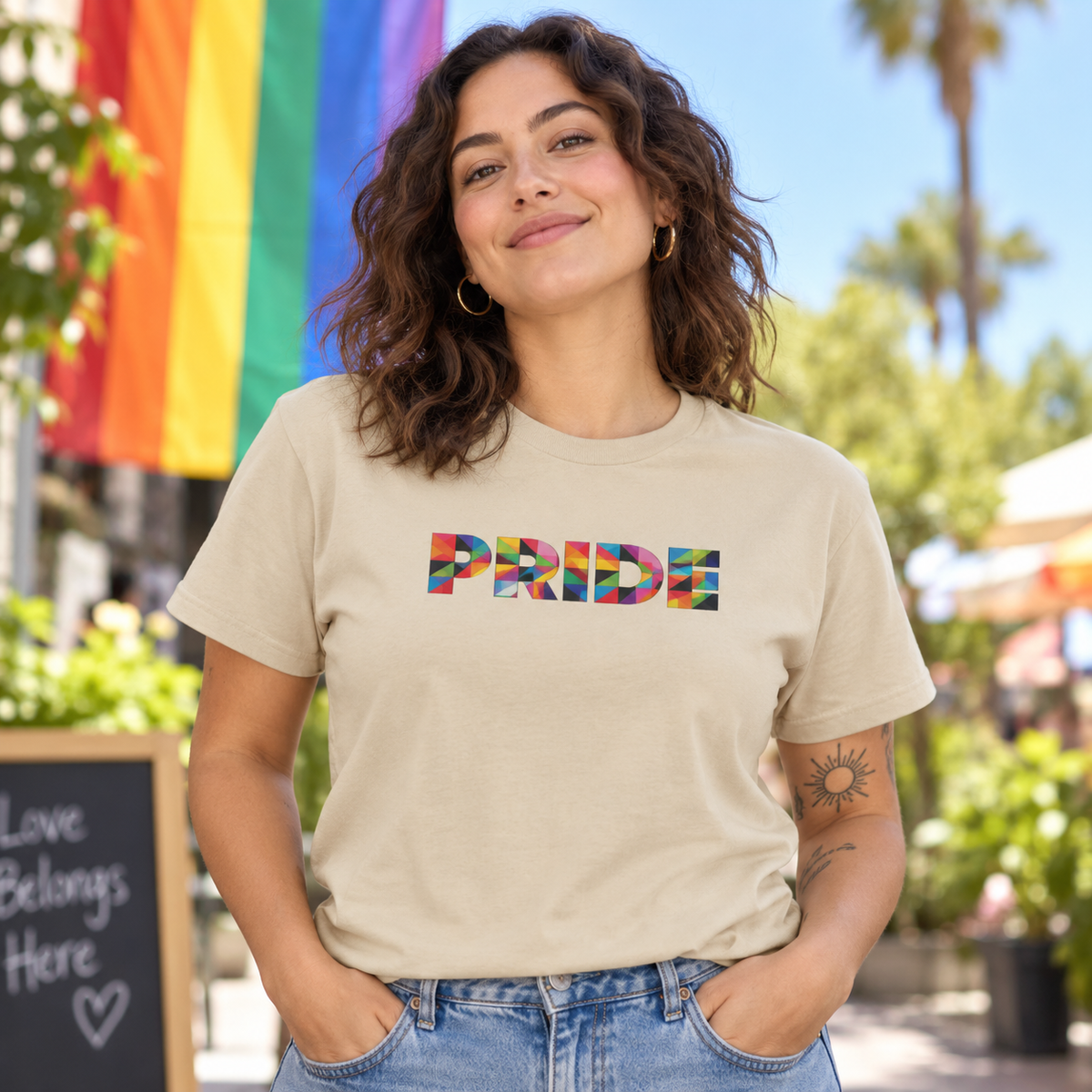 Geometric Pride Rainbow T-Shirt | Geometric Mosaic Pride Graphic Tee | LGBTQ Allies Shirt | Subtle Pride Apparel