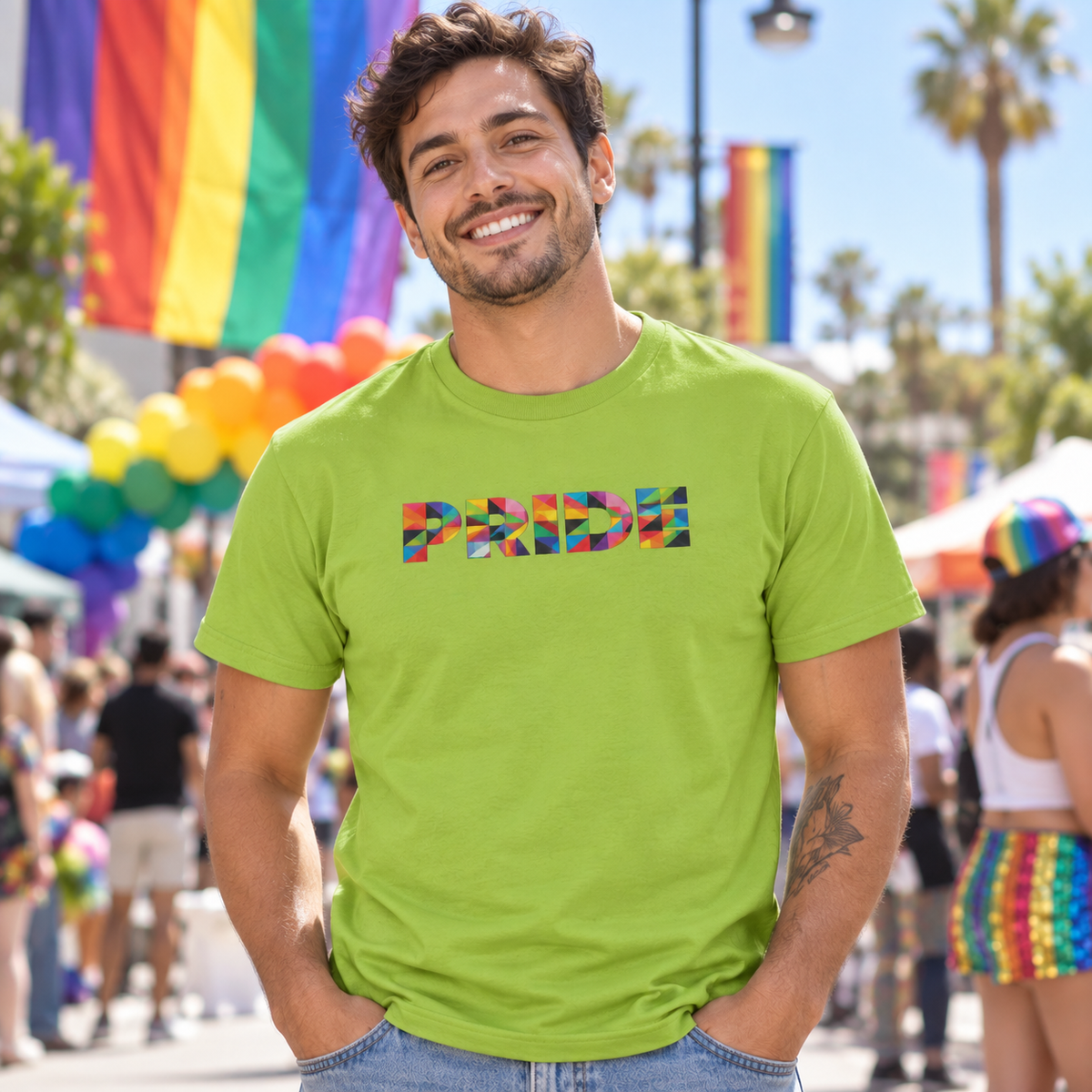 Geometric Pride Rainbow T-Shirt | Geometric Mosaic Pride Graphic Tee | LGBTQ Allies Shirt | Subtle Pride Apparel