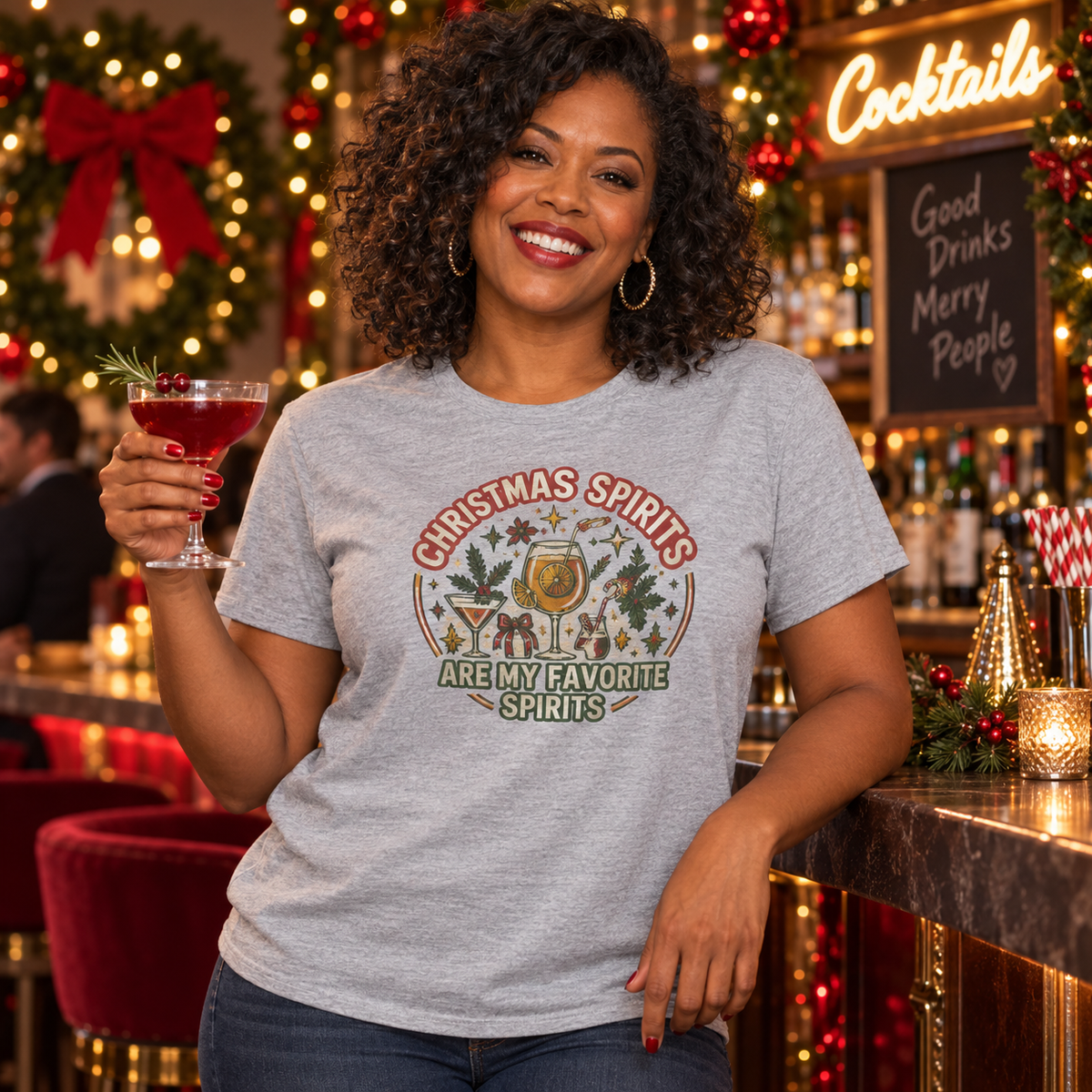 Christmas Spirits Are My Favorite Spirits T-Shirt | Funny Holiday Cocktail Shirt