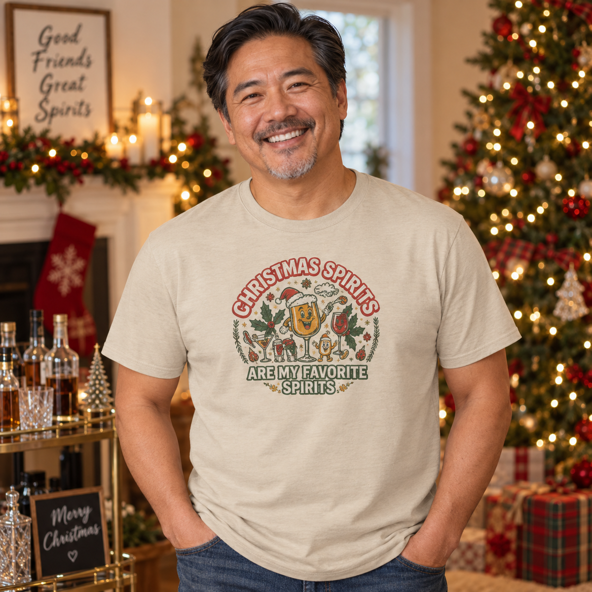 Christmas Spirits Are My Favorite Spirits T-Shirt | Funny Holiday Cocktail Shirt