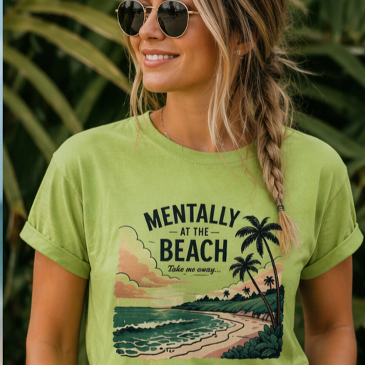 Mentally At The Beach T-Shirt | Retro Tropical Ocean Sunset Tee
