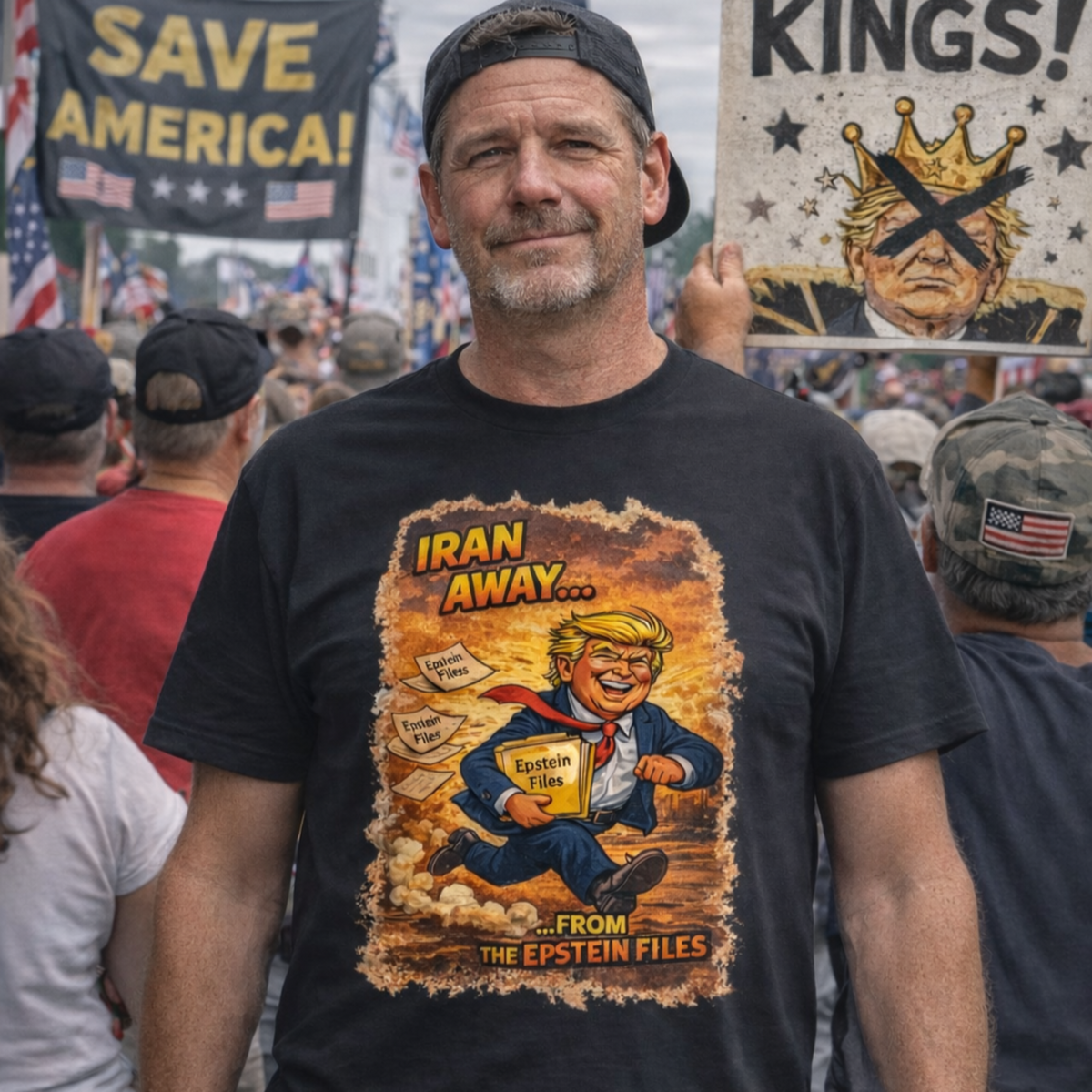 Iran Away From The Epstein Files T-Shirt | Political Satire Parody Graphic Tee