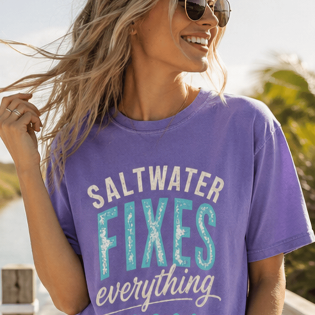 Saltwater Fixes Everything T-Shirt | Purple Ocean Beach Vibe Tee