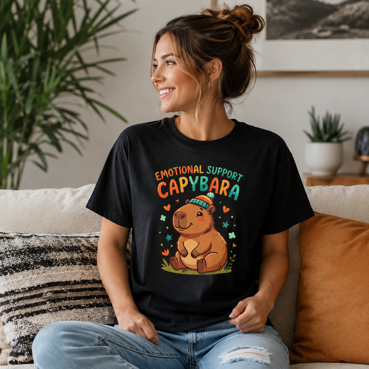 Emotional Support Capybara T-Shirt | Cute Retro Animal Graphic Tee