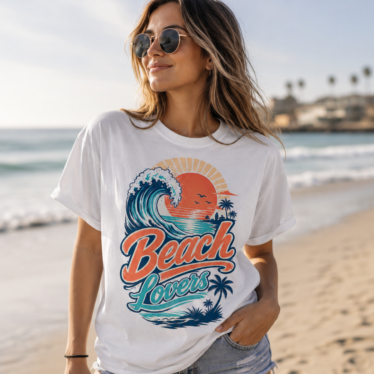 Beach Lovers Retro Sunset Wave T-Shirt | Vintage Ocean Surf Graphic Tee