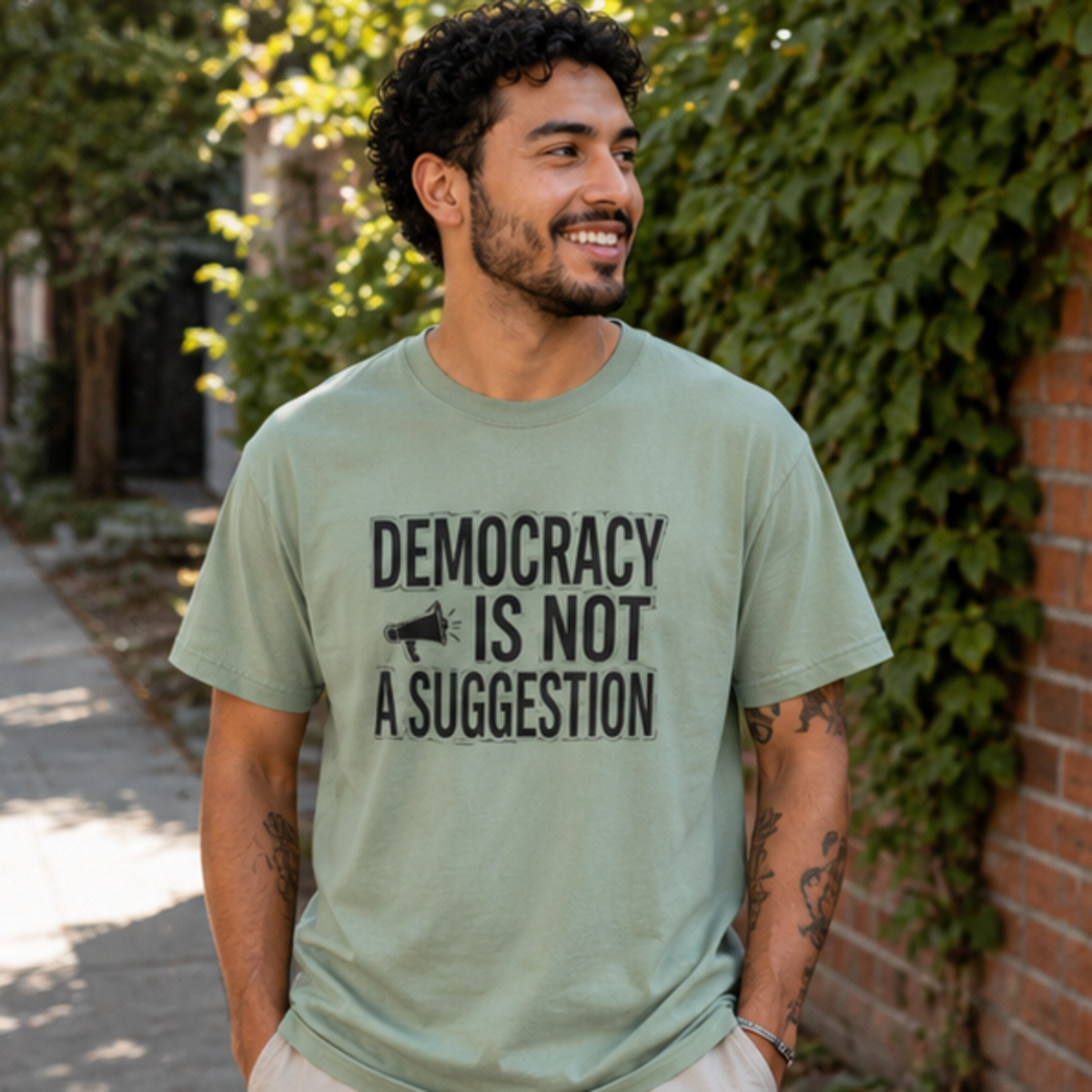 Democracy Is Not A Suggestion T-Shirt | Activist Megaphone Statement Tee