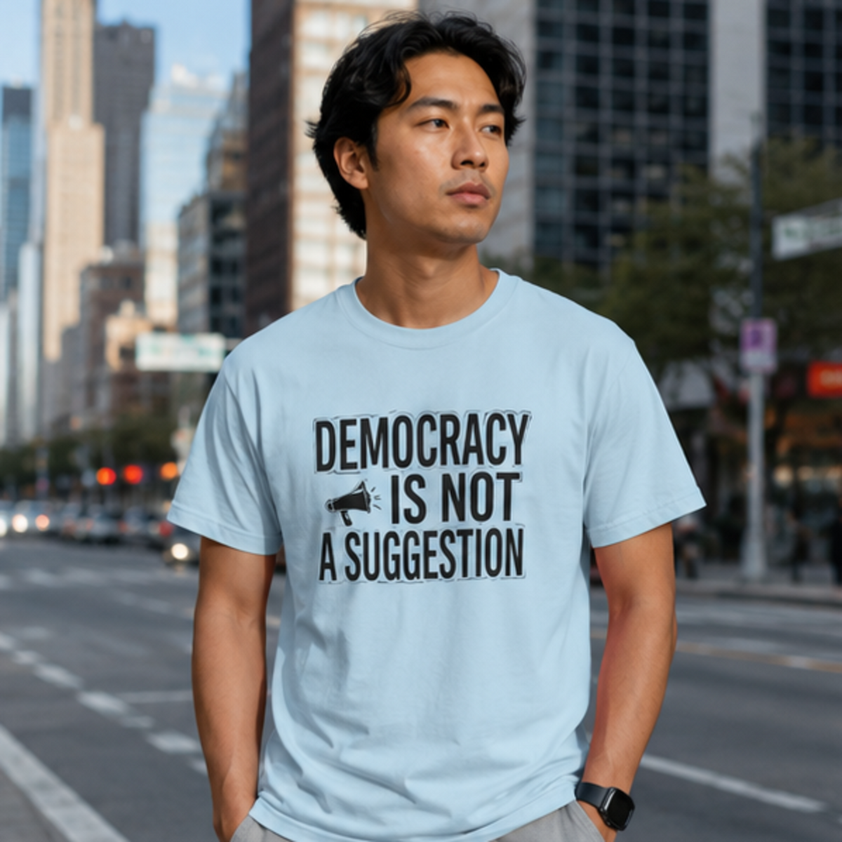 Democracy Is Not A Suggestion T-Shirt | Activist Megaphone Statement Tee
