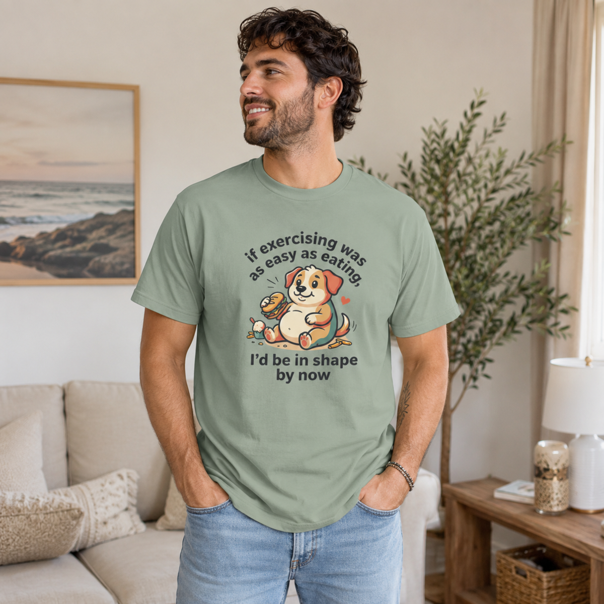 If Exercising Was As Easy As Eating Puppy T-Shirt | Funny Pink Graphic Tee